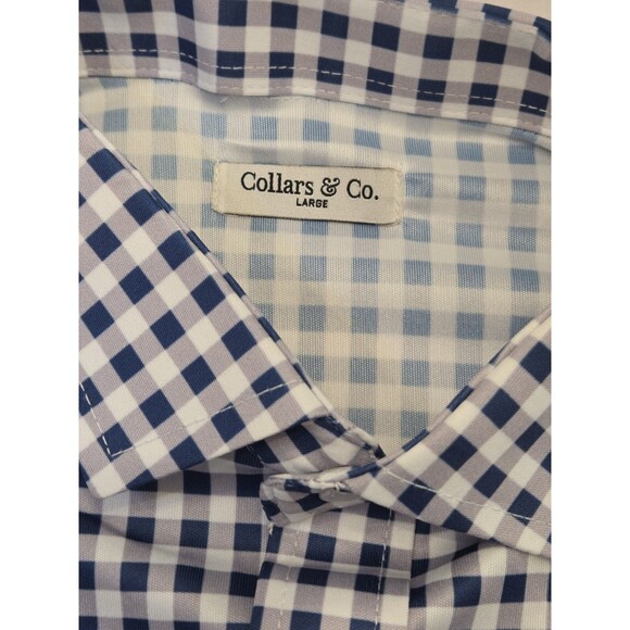 NWOT Collars & Co Mens L Quattro Flex Short Sleeve Button Down Navy Gingham - Picture 5 of 6